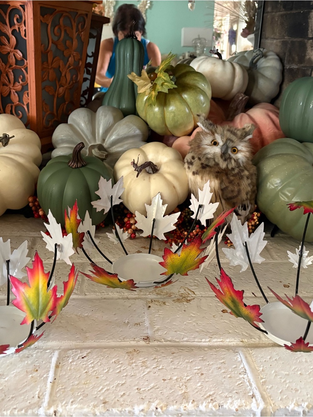 Autumn Maple Leaf Pillar Holders – Green and Multicolor